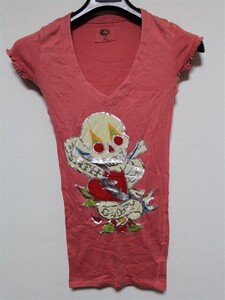 エドハーディー ed hardy レディース 半袖 チュニック Tシャツ ピンク XSサイズ WTS029 新品