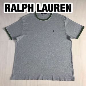 RALPH LAUREN ラルフローレン 半袖Tシャツ リンガー 4L グレー 刺繍ポニー ビッグサイズ