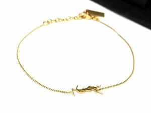 1円 ■美品■ YVESSAINTLAURENT イヴサンローラン ロゴ ブレスレット アクセサリー レディース ゴールド系 FD1719