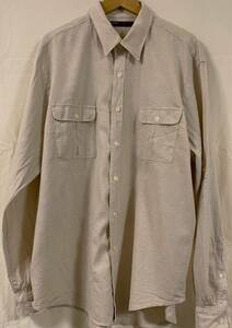 E-252 本場アメカジ輸入古着シャツ PERRY ELLIS ライトベージュ 長袖ショートカラー麻綿シャツ　XXL (US-FIT) 