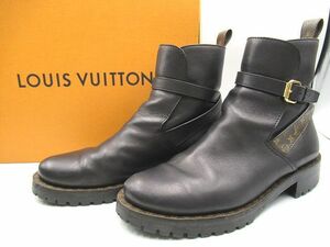 ☆LOUIS VUITTON ルイヴィトン モノグラム レザー アンクル ショートブーツ 37 1/2(24cm相当) ブラック×ブラウン 中古 レディースサイズ☆