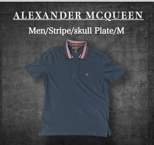 アレキサンダーマックイーン ALEXANDER MCQUEEN　スカルプレート マルチストライプ ポロシャツ　M