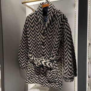 【ペルー製フルハンドメイド】2021AW / BEAMS F / HERRINGBORN SHAWL COLLAR KNIT / BLACK / S / ウール / ショールカラー カーディガン