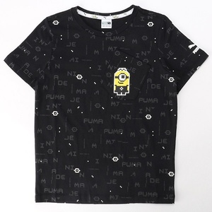 プーマ ミニオンズ コラボ キッズ 半袖Tシャツ 128 ブラック 総柄 黒 Minions 子供用 キッズ ジュニア 男女兼用