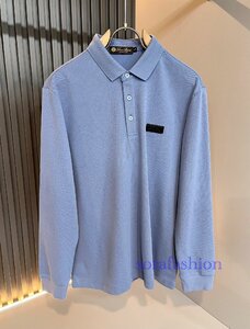 Loro Piana　ロロピアーナ メンズポロシャツ 長袖　Tシャツ トップス カットソー ブルー 3XLサイズ 紳士服 無地