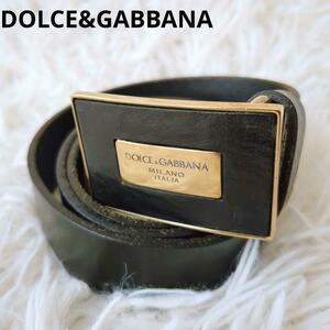 DOLCE&GABBANA　ドルチェアンドガッバーナ　ベルト　バックル　ゴールド金具　ロゴプレート　レザー　80cm 32インチ