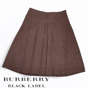 BURBERRY BLACK LABEL / バーバリー 膝丈フレアスカート ギャザー ウール混 秋冬 赤茶色 36サイズ 日本製 I-4783