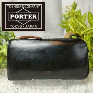 PORTER 長財布 レザー ブラック FILM 187-01347 ポーター 財布フィルム 革 黒 Ｌ字ファスナー 男性 折り財布 メンズ 革財布 フラップ財布