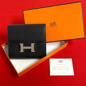 極 美品 箱付 HERMES エルメス □M 刻印 コンスタンス コンパクト ヴォーエプソン レザー 二つ折り財布 ウォレット 札入れ ブラック 71477