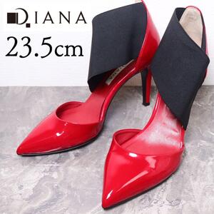 【美品】DIANA ダイアナ 23.5 エナメル パンプス ストラップ ゴム 赤