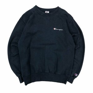 【M】USA 古着 90s チャンピオン Champion 90年代 ワンポイント スウェット トレーナー クルーネック ネイビー