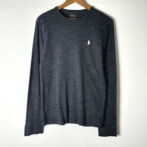 Sサイズ 古着 POLO RALPH LAUREN ポロラルフローレン ロンT 長袖Tシャツ 丸首 クルーネック ワンポイント ロゴ 黒杢 ブラック