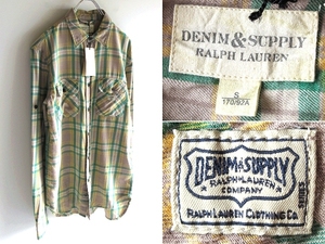 新品タグ付 DENIM&SUPPLY RALPH LAUREN デニム&サプライ ラルフローレン ロゴワッペン ロールアップ袖 チェックシャツ ネルシャツ S