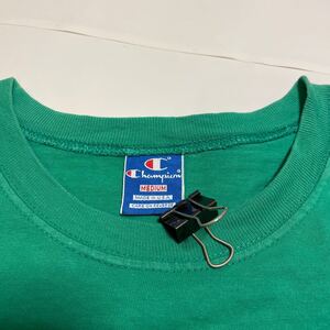 90s champion 刺繍タグ 実寸L Tシャツ M表記 チャンピオン 青タグ 緑 90年代 アメリカ製 made in usa USA製 無地 ゆるだぼ 目有り 目無し