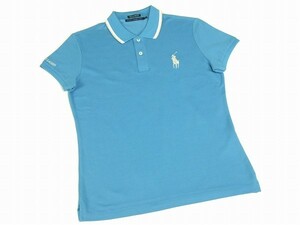 美*RALPH LAUREN GOLF ポロラルフローレン*ライトブルー系*シルバーロゴ刺繍*レディース*ストレッチ*半袖ポロシャツ*L*春夏