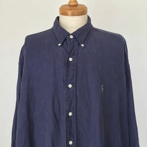 90s00s RalphLauren ラルフローレン ビッグシャツ ビッグシルエット ボタンダウン シルク リネン ネイビー / vintage ビンテージ ポロ RRL