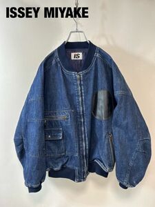 K0025★20 80s I.S. ISSEY MIYAKE イッセイミヤケ デニム ボンバージャケット ブルゾン MA1 ワッペン タクティカル ポケット archive