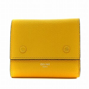 セリーヌ CELINE SMALL FOLDED MULTIFUNCTION 財布 三つ折り 小銭入れ レザー 黄 イエロー /AN5 ■OH レディース