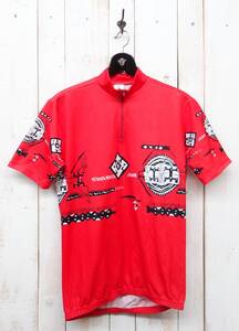 古着卸　ヨーロッパ仕入 ＊RETRO CYCLING レトロサイクリング ＊ショートスリーブジャージ ＊赤系柄 S ＊ハーフジップ ＊バックポケット　