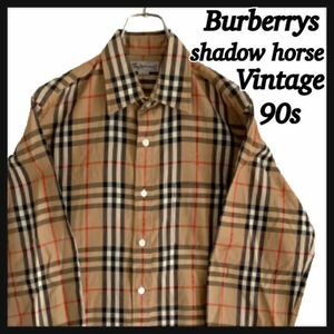 【超希少】90s BURBERRYS バーバリー 長袖 ドレスシャツ ノバチェック シャドーホース