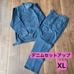 デニムセットアップ メンズ XLサイズ作業服普段着薄手長袖かっこいいシンプル