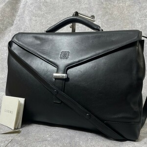 激レア●美品●ロエベ LOEWE ブリーフケース ビジネスバッグ 2way ショルダーバッグ アナグラム レザー 本革 黒 ブラック メンズ 大容量 鞄