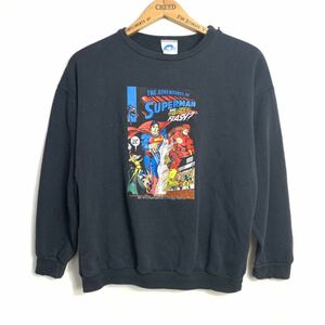 ■子供用90年代SUPERMANスーパーマンプリントスウェットシャツトレーナーユースMサイズ黒ブラックMARVELマーベル古着■