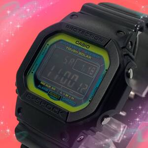 《美品 稼働品》 カシオ CASIO Gショック G-SHOCK メンズ腕時計 デジタル 防水 ブラック×ライトグリーン系文字盤 ソーラー電波 GW-M5610LY