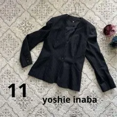 yoshie inaba ノーカラージャケット　ダークグレー　ストライプ　L