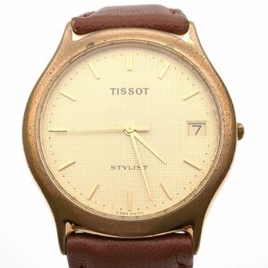 ティソ　スタイリスト　クォーツ　デイト　3針　F354　ゴールド文字盤　メンズ　腕時計　TISSOT stylist　中古　◆3111/藤枝インター店