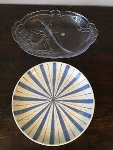 【 ビンテージ 食器 】 HOYA 中皿 ×2 / sun clever / 昭和 レトロ / ガラス 皿 陶磁 陶芸 デッドストック 磁器 骨董 古物 お皿