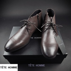 新品★TETE HOMME/テットオム/サイドジップ チャッカブーツ/005茶/【L】 26.0～26.5cm相当