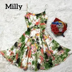 Milly ミリー ロングキャミワンピース フレア　花柄　派手　マーブル