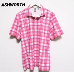 未使用に近い極美品 ASHWORTH アシュワース ドライポロシャツ チェック柄 吸汗速乾 半袖トップス メンズ ゴルフウエア 夏物