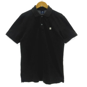 ジースターロウ G-Star RAW DUNDA SLIM POLO スリムポロ D11595-5864-6484 ロゴ刺繍 半袖 コットン混 ブラック 黒 XS