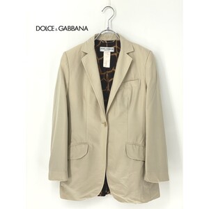 A9392/春夏 総裏 DOLCE&GABBANA ドルチェアンドガッバーナ ウール シルク 裏地レオパード テーラード ジャケットS程 38ベージュ レディース