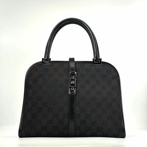 1円/極美品●GUCCI グッチ ジャッキー金具 SV金具 GGキャンバス レザー ハンドバッグ トートバッグ ブラック 黒 