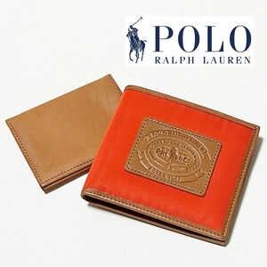 《POLO RALPH LAUREN ポロ ラルフローレン》箱付新品 パスケース付き レザー切替 2つ折り財布 ウォレット S0146