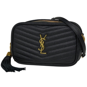 イヴ・サンローラン YVES SAINT LAURENT ロゴ ショルダーバッグ ルー ミニバッグ タッセル ショルダー レザー ブラック レディース 中古