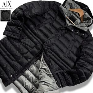 極美品/Lサイズ相当●アルマーニ エクスチェンジ ダウンコート ジャケット アウター フード ARMANI EXCHANGE 胸元AXワッペン 洗濯可能◎