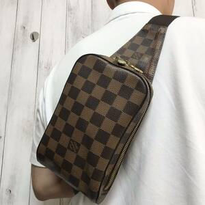 極美品/ジェロニモス●ルイヴィトン LOUIS VUITTON ボディバッグ ショルダーバッグ 斜め掛け ダミエ ブラウン メンズ ビジネス レザー 