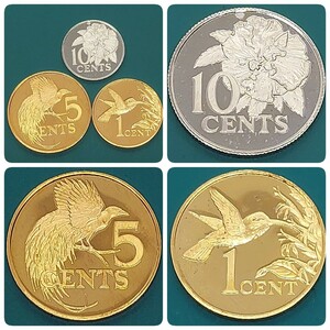 【60211】未使用品　トリニダードトバゴ　1975年　10セント　5セント　1セント　おまとめ3点　世界コイン　硬貨　貨幣　コレクション品