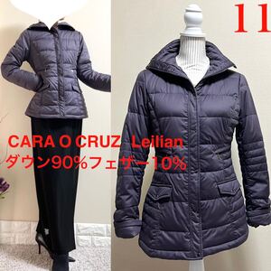 美品！極暖！CARA O CRUZ Leilian キャラオクルス　レリアン　美ライン　ダウンジャケット　11 L 紫　ダウン90%、フェザー10% パープル