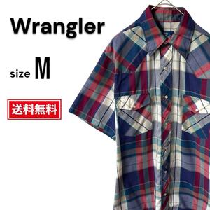 【美品・送料無料】ラングラー メンズ M 半袖 シャツ チェック Wrangler