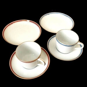 〇Noritake オールドノリタケ カップ＆ソーサー プレート(2枚) 青赤 美品 [300512-2]〇