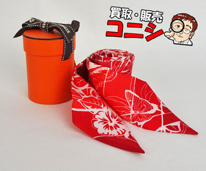 【神戸の質屋】【HERMES/エルメス】ツイリー 赤×白 2019年秋冬 シルク100% 箱付【送料無料】g0682f