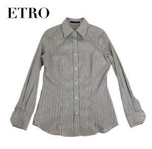 中古 エトロ ETRO 長袖 シャツブラウス ストライプ柄 イタリー製 M～Lサイズ 相当 レディース 30代 40代 50代