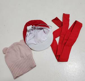 運動会 赤白帽子 赤ハチマキ ピンクの熊CAP セット