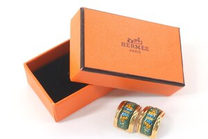 HERMES エルメス エマイユ 七宝焼き イヤリング ゴールドカラー×グリーン系 レディース イヤリング 1986-A