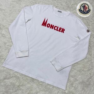 2024SS新作!! モンクレール 『希少XXL』 MONCLER ロンT 長袖Tシャツ カットソー ロングスリーブ ラバーロゴ ホワイト レッド メンズ 現行